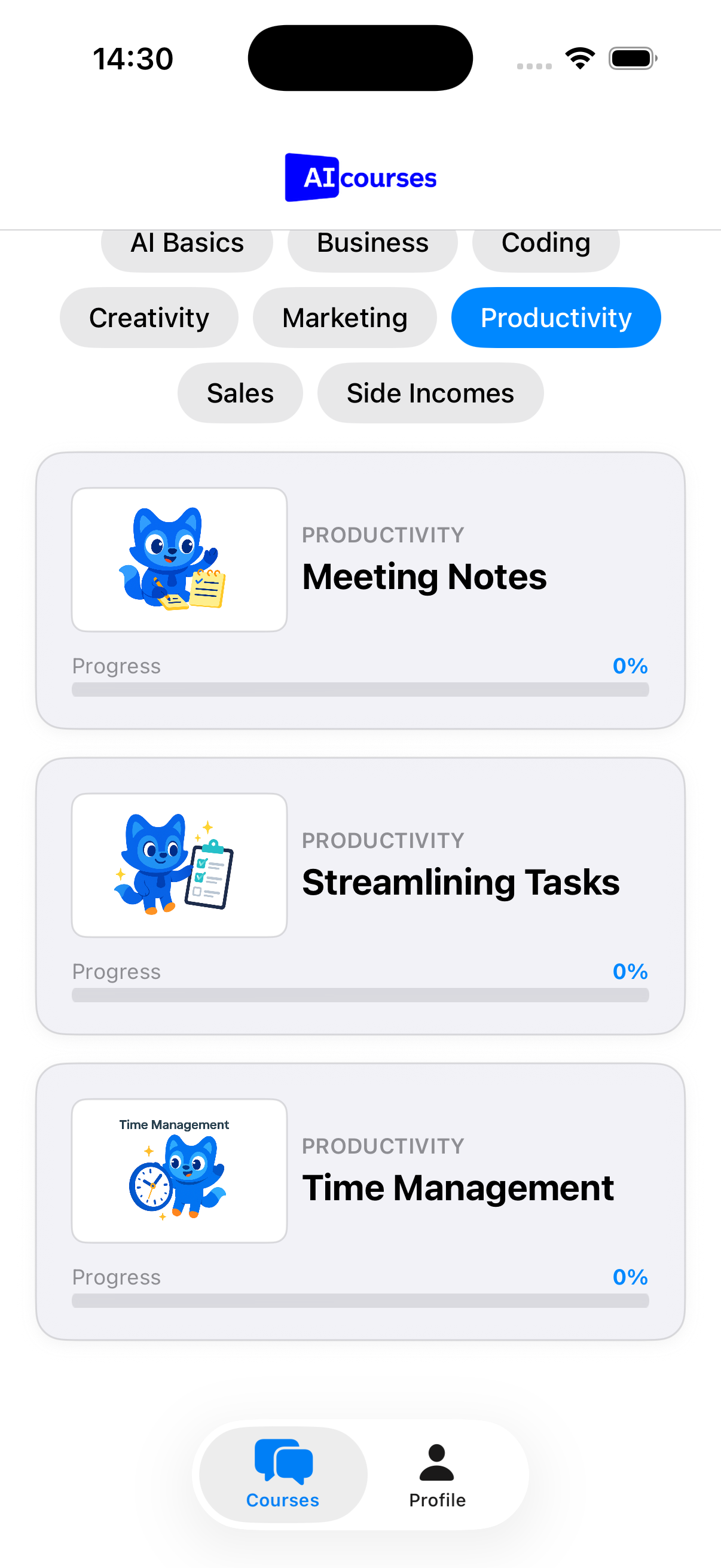 AI Courses App - Productivity Courses